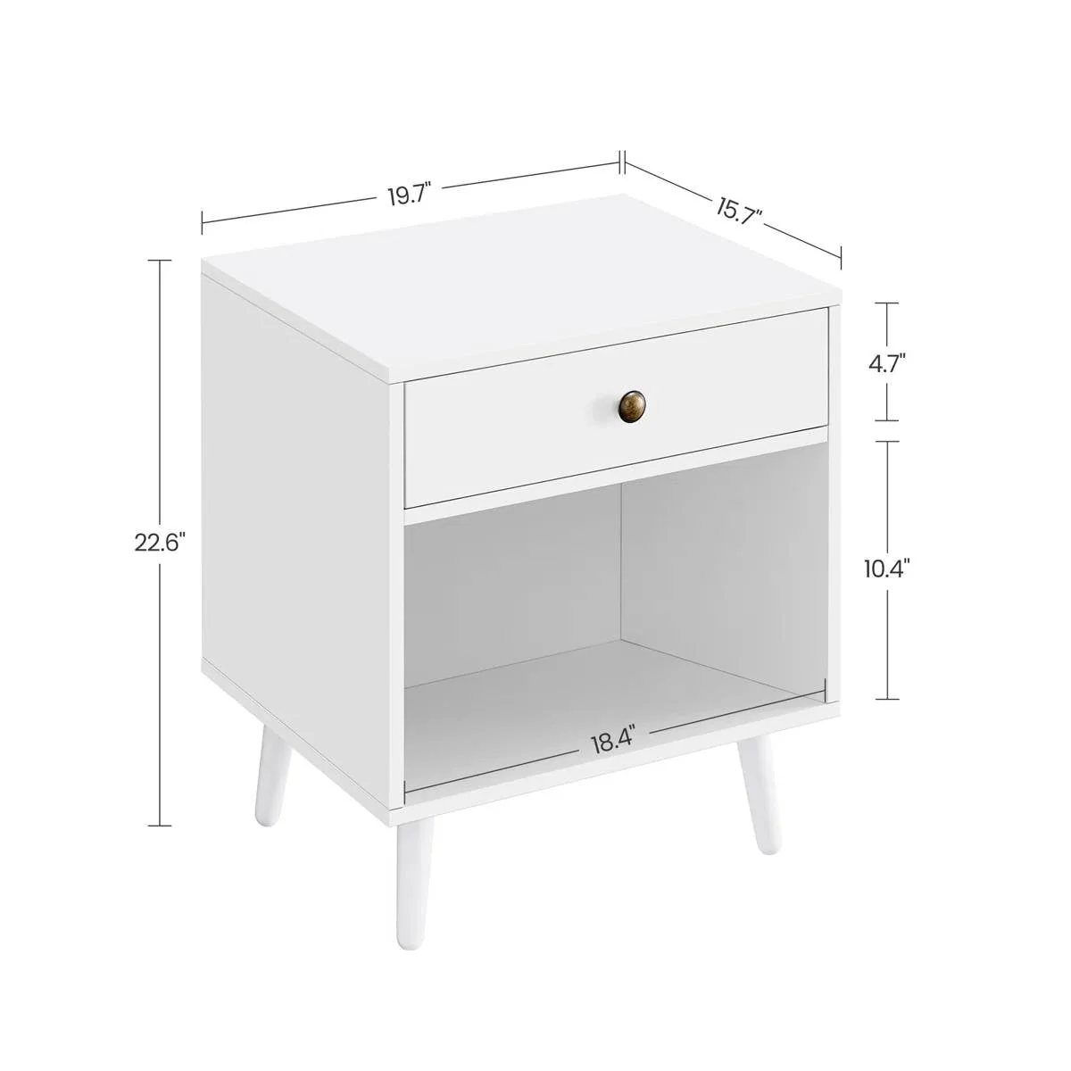 Mid-Century Modern Bedroom 1-Drawer Nightstand End Table in White Wood Finish - Image 5