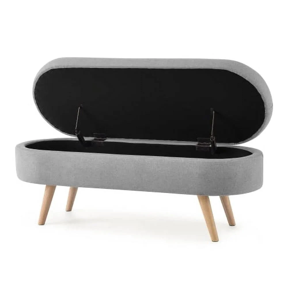 Mid-Century Modern Boho Style Grey Linen Bedroom Storage Bed Bench - Image 4
