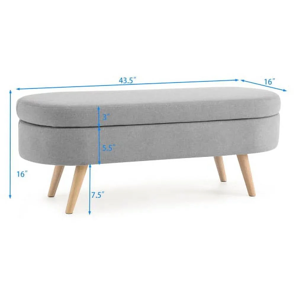 Mid-Century Modern Boho Style Grey Linen Bedroom Storage Bed Bench - Image 5