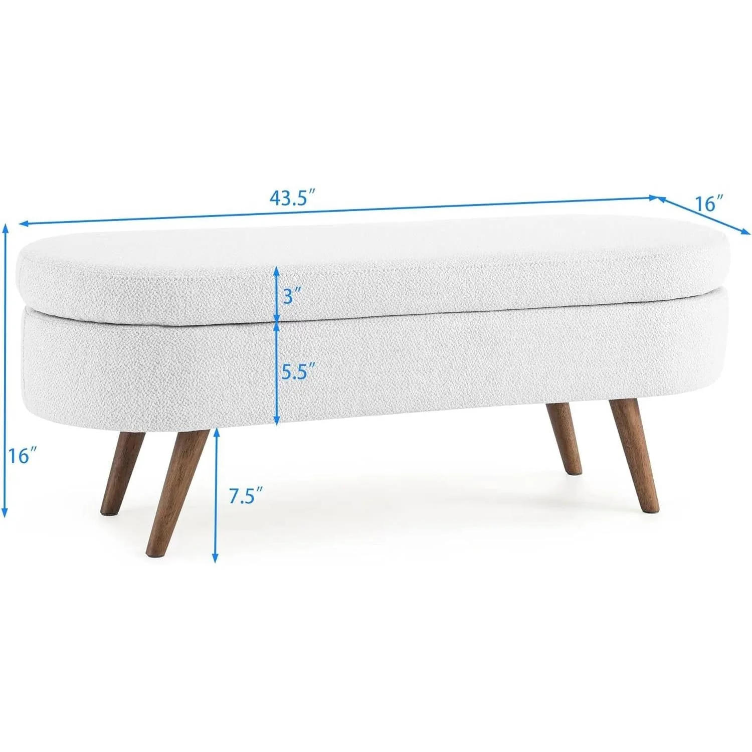 Mid-Century Modern Boho Style White Linen End of Bed Storage Bench - Image 5