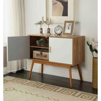 Mid-Century Modern Console Table Storage Cabinet with Solid Wood Legs - Image 2