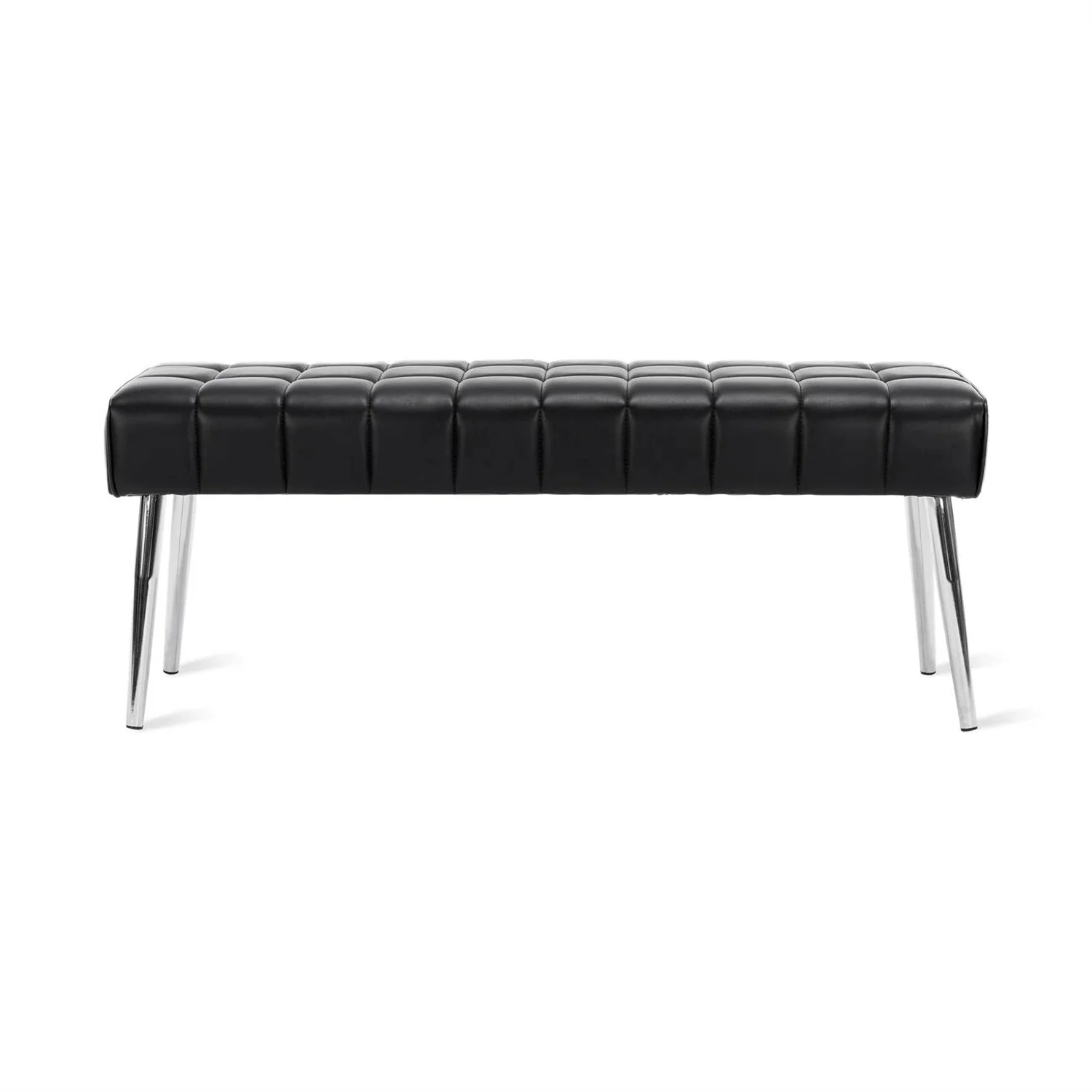 Mid-Century Modern End of Bed Bench with Black PU Leather Seat and Tapered Legs - Image 2