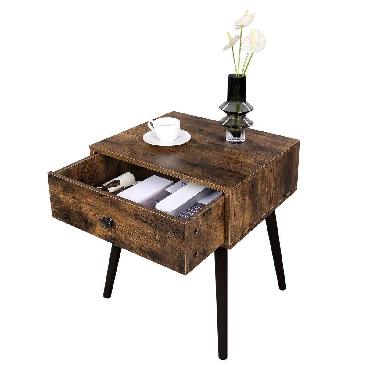 Mid-Century Modern Farmhouse Bedroom 1-Drawer Nightstand End Table - Image 2