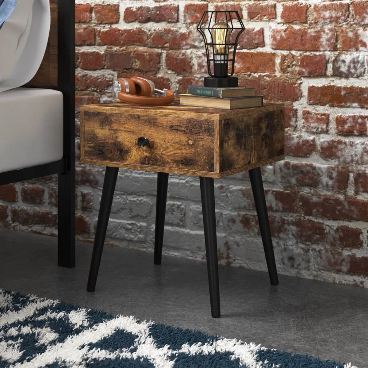 Mid-Century Modern Farmhouse Bedroom 1-Drawer Nightstand End Table - Image 4