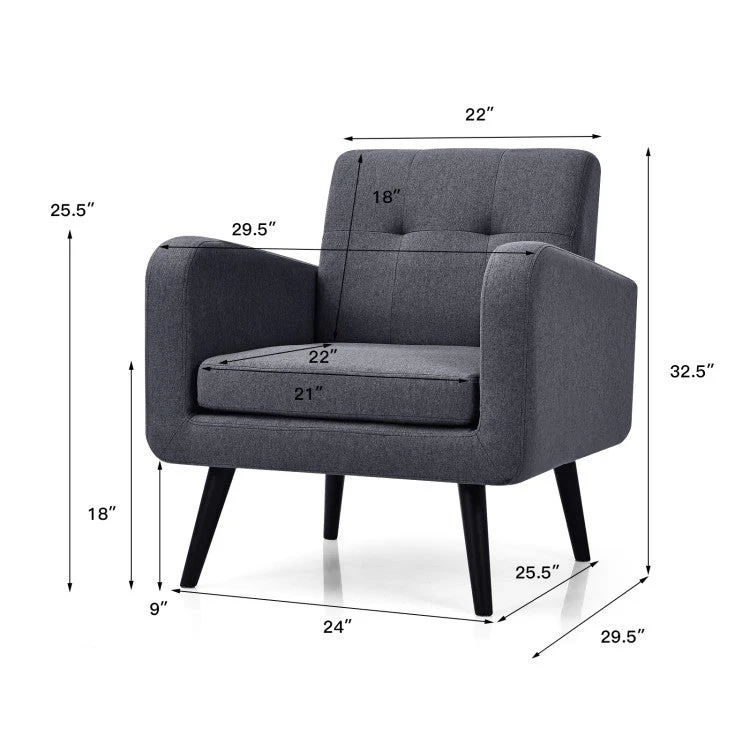 Mid-Century Modern Grey Linen Upholstered Accent Chair with Wooden Legs - Image 3