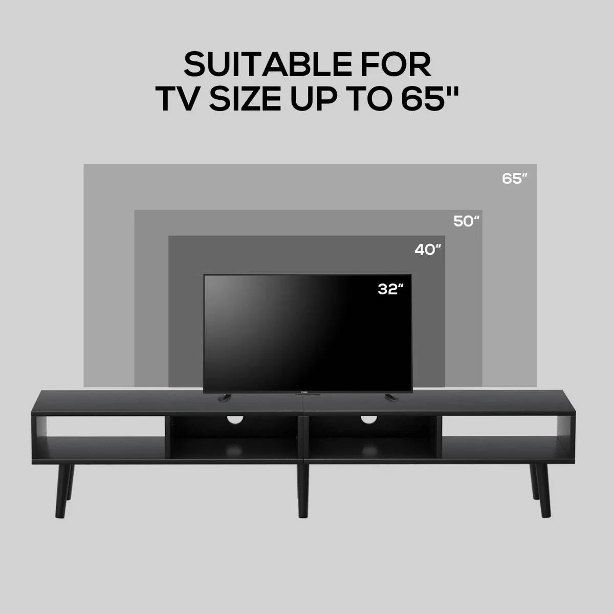 Mid-Century Modern Style TV Stand in Black Wood Finish - for TVs up to 65-inch - Image 4