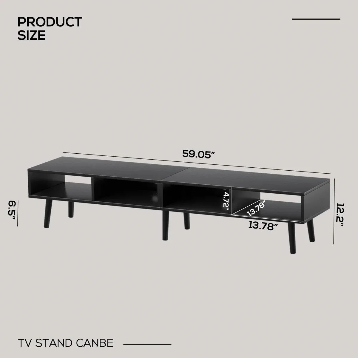 Mid-Century Modern Style TV Stand in Black Wood Finish - for TVs up to 65-inch - Image 5