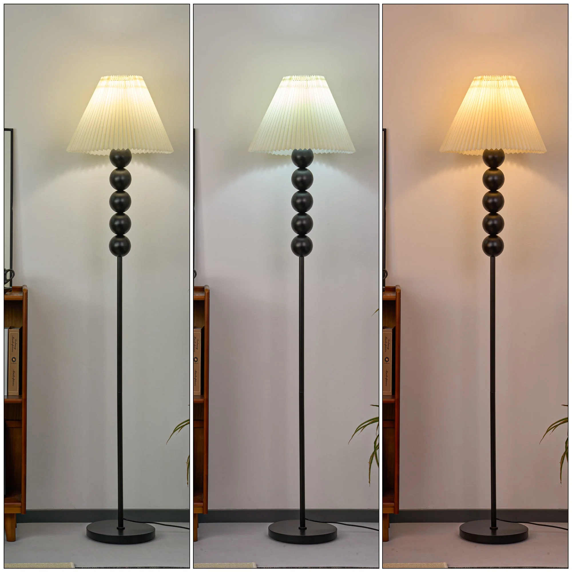 Mid Century Modern Wood Large Floor Lamp with Pleated Lampshade 65"H - Image 3