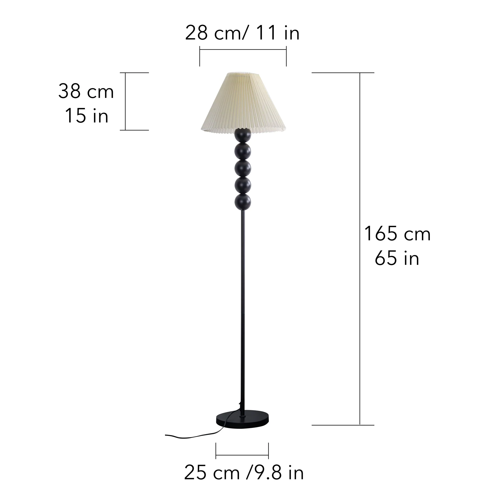 Mid Century Modern Wood Large Floor Lamp with Pleated Lampshade 65"H - Image 5