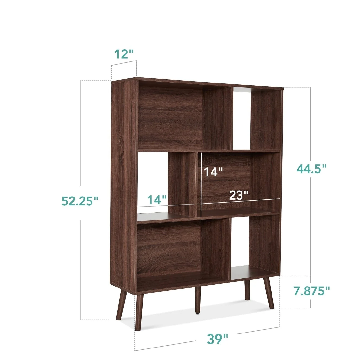 Mid Century Style Bookcase Storage Shelving Unit in Walnut Wood Finish - Image 4