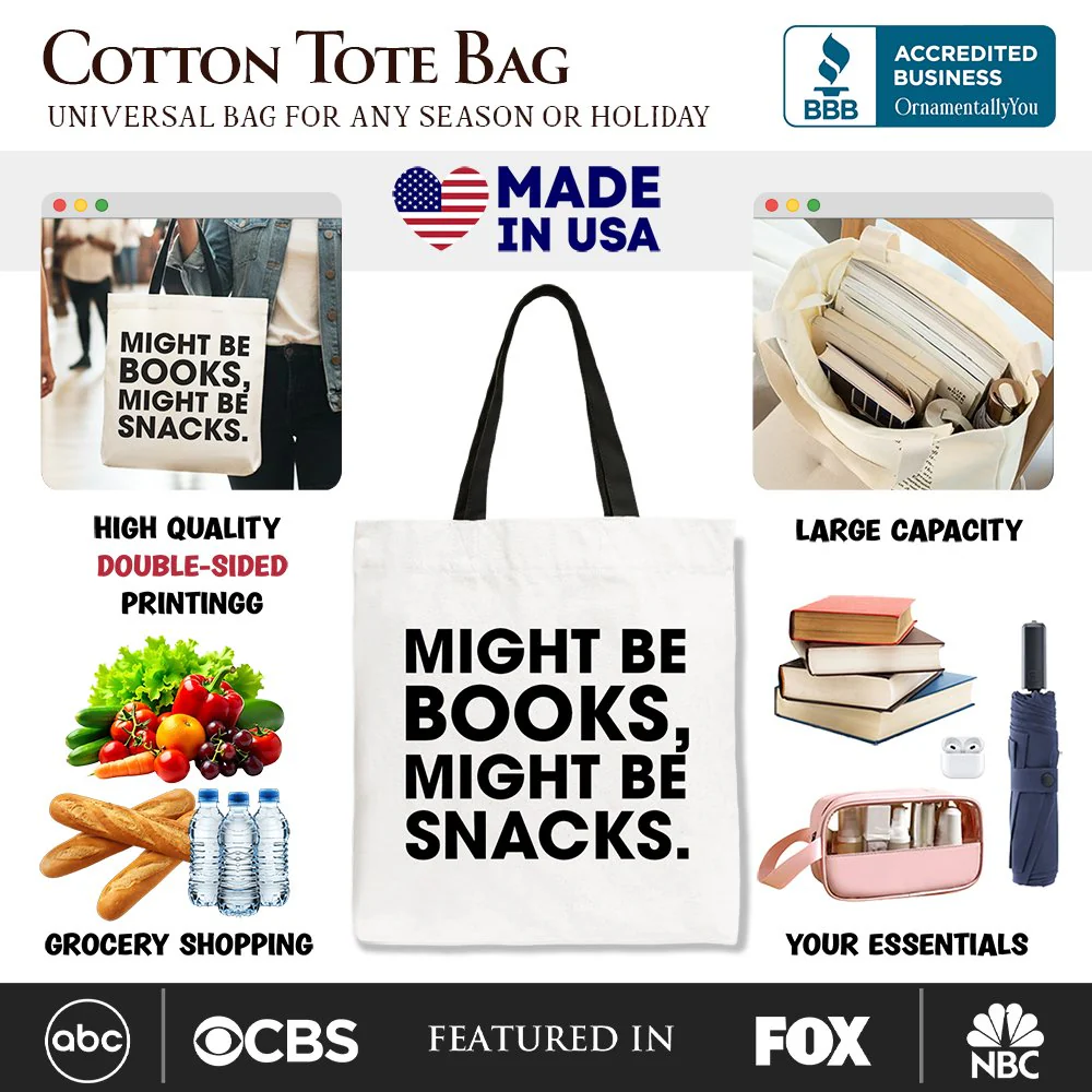 Might Be Books Might be Snacks Canvas Tote Bag, Minimalist Gift Shopper for Bookworms - Image 2
