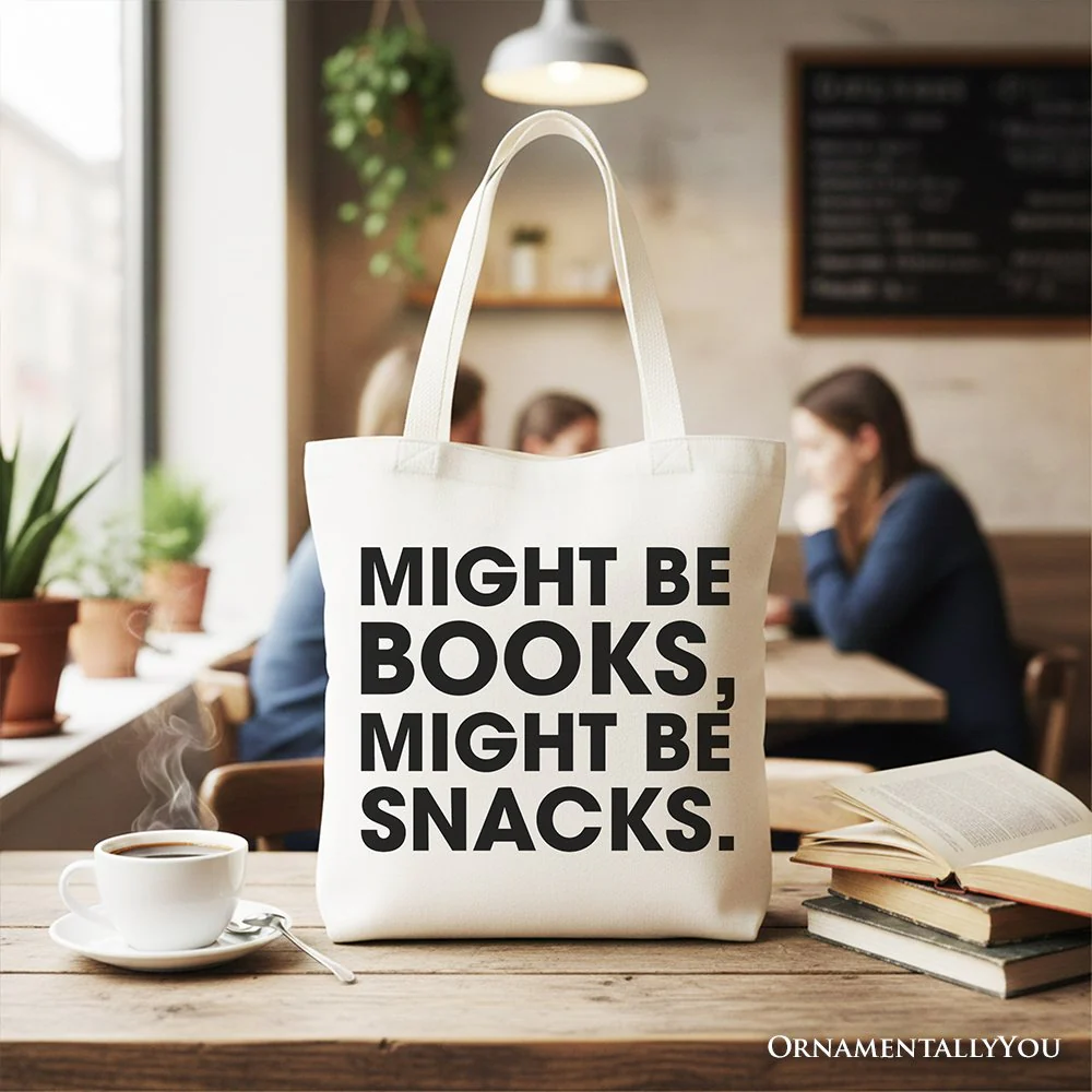 Might Be Books Might be Snacks Canvas Tote Bag, Minimalist Gift Shopper for Bookworms - Image 4