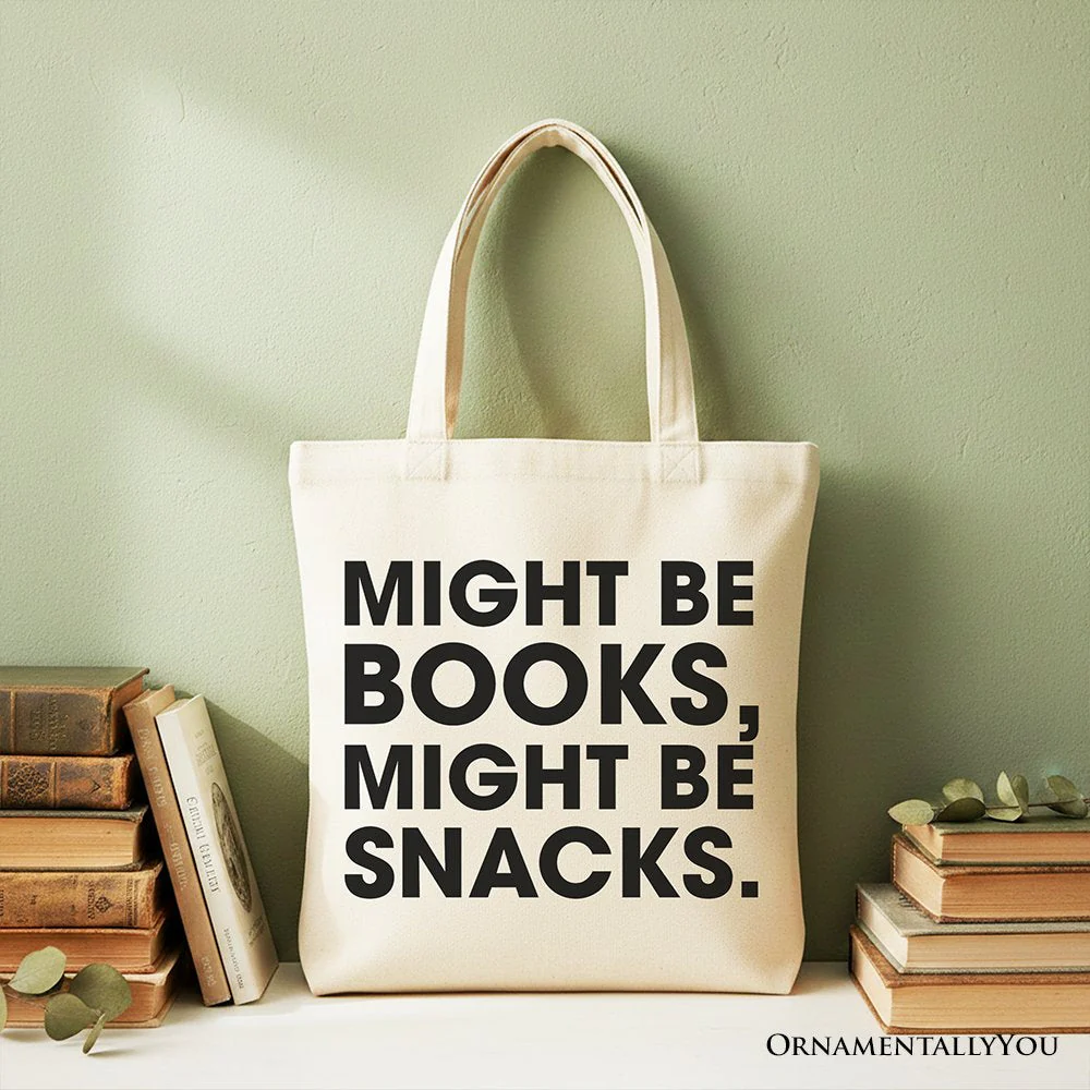 Might Be Books Might be Snacks Canvas Tote Bag, Minimalist Gift Shopper for Bookworms - Image 5