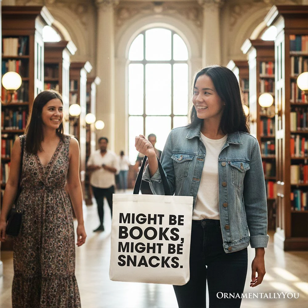 Might Be Books Might be Snacks Canvas Tote Bag, Minimalist Gift Shopper for Bookworms - Image 6