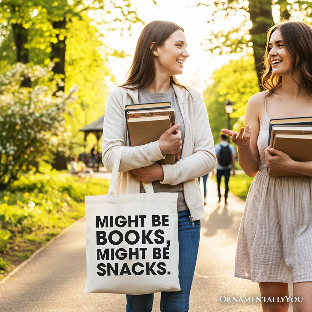 Might Be Books Might be Snacks Canvas Tote Bag, Minimalist Gift Shopper for Bookworms - Image 7