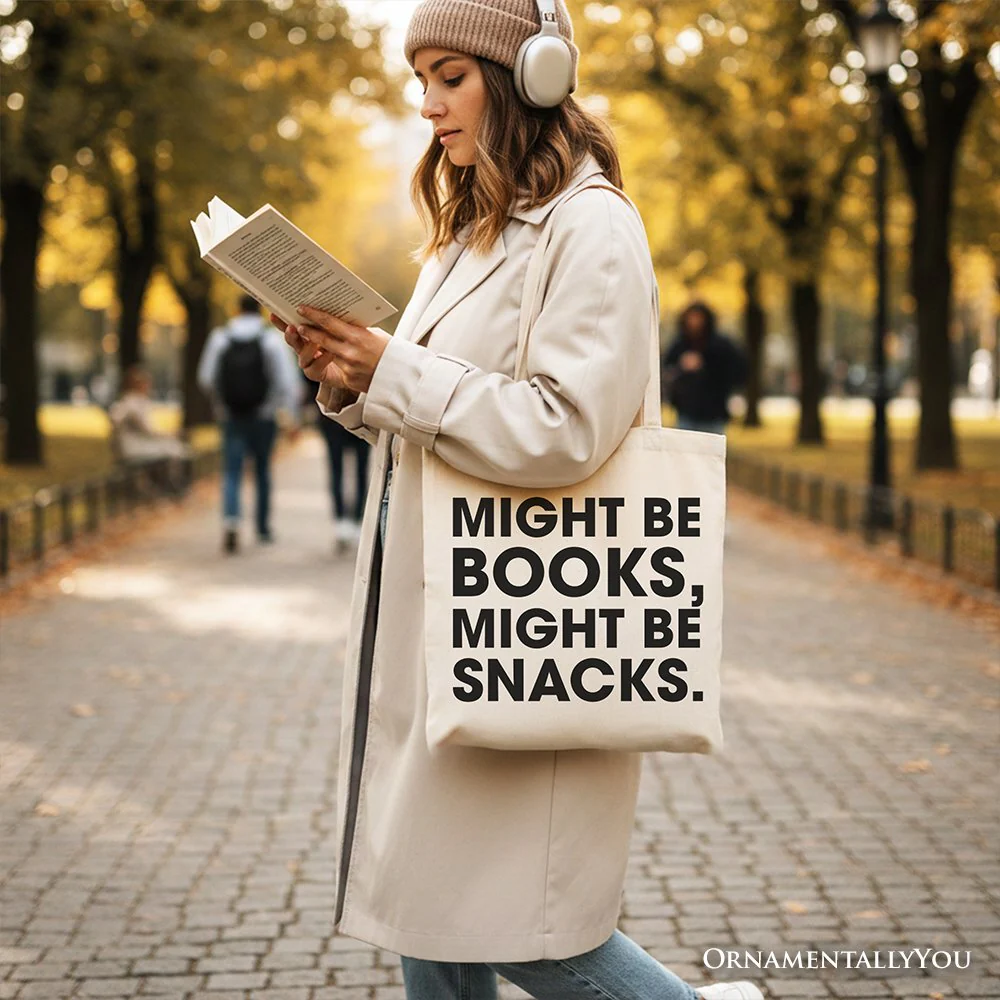 Might Be Books Might be Snacks Canvas Tote Bag, Minimalist Gift Shopper for Bookworms - Image 8