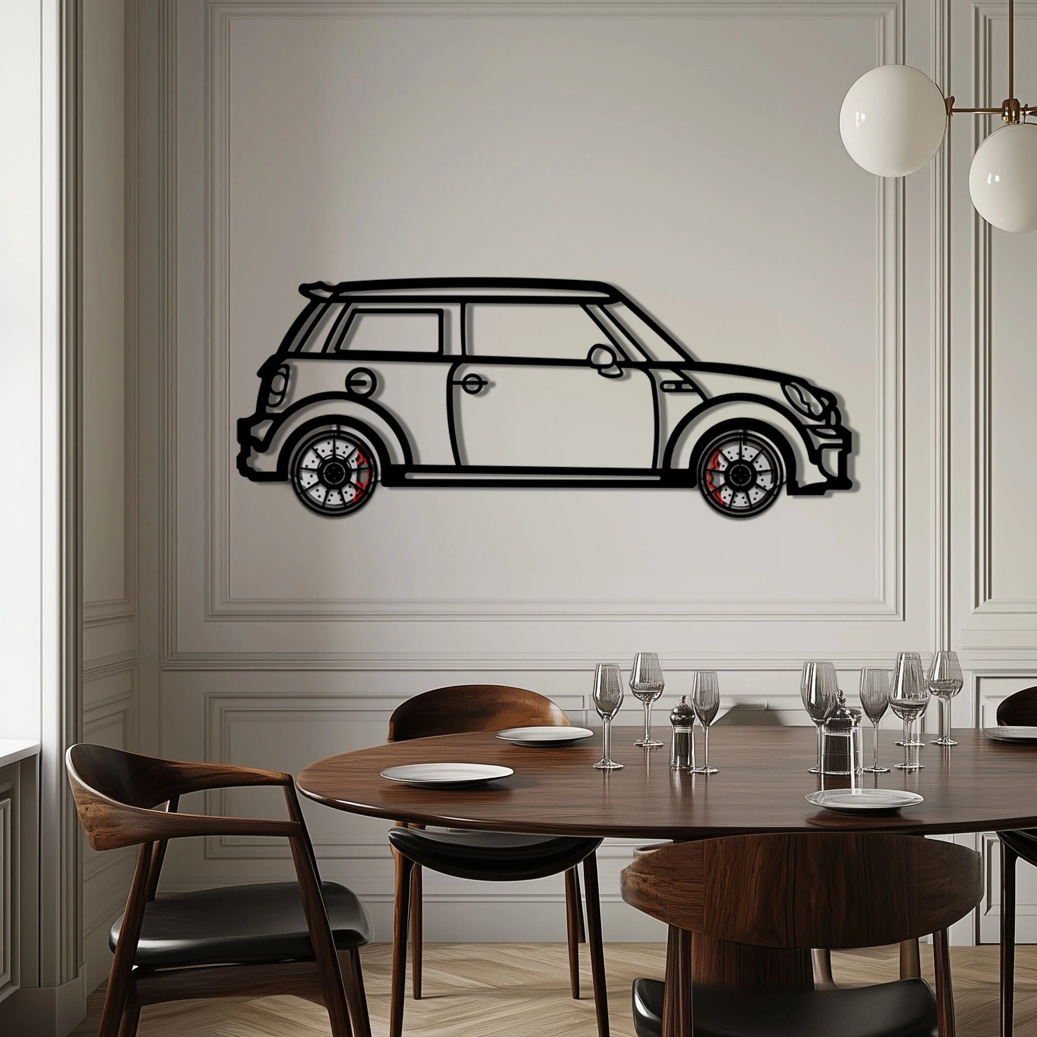 Mini Cooper Metal Car Wall Art with Rotating Wheels - Iconic British Compact Silhouette - Interactive Automotive Wall Decor - KAFMEKA151 - Image 3