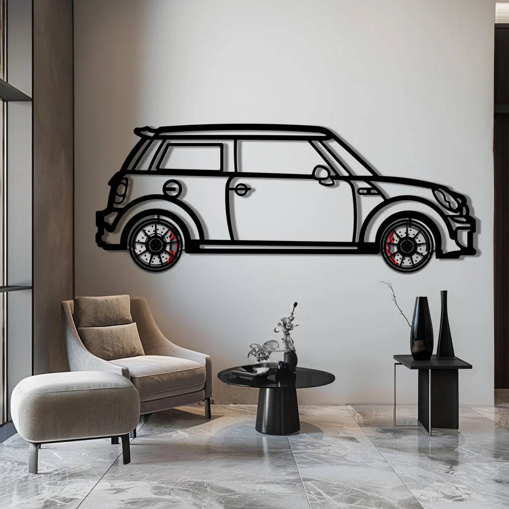 Mini Cooper Metal Car Wall Art with Rotating Wheels - Iconic British Compact Silhouette - Interactive Automotive Wall Decor - KAFMEKA151 - Image 4