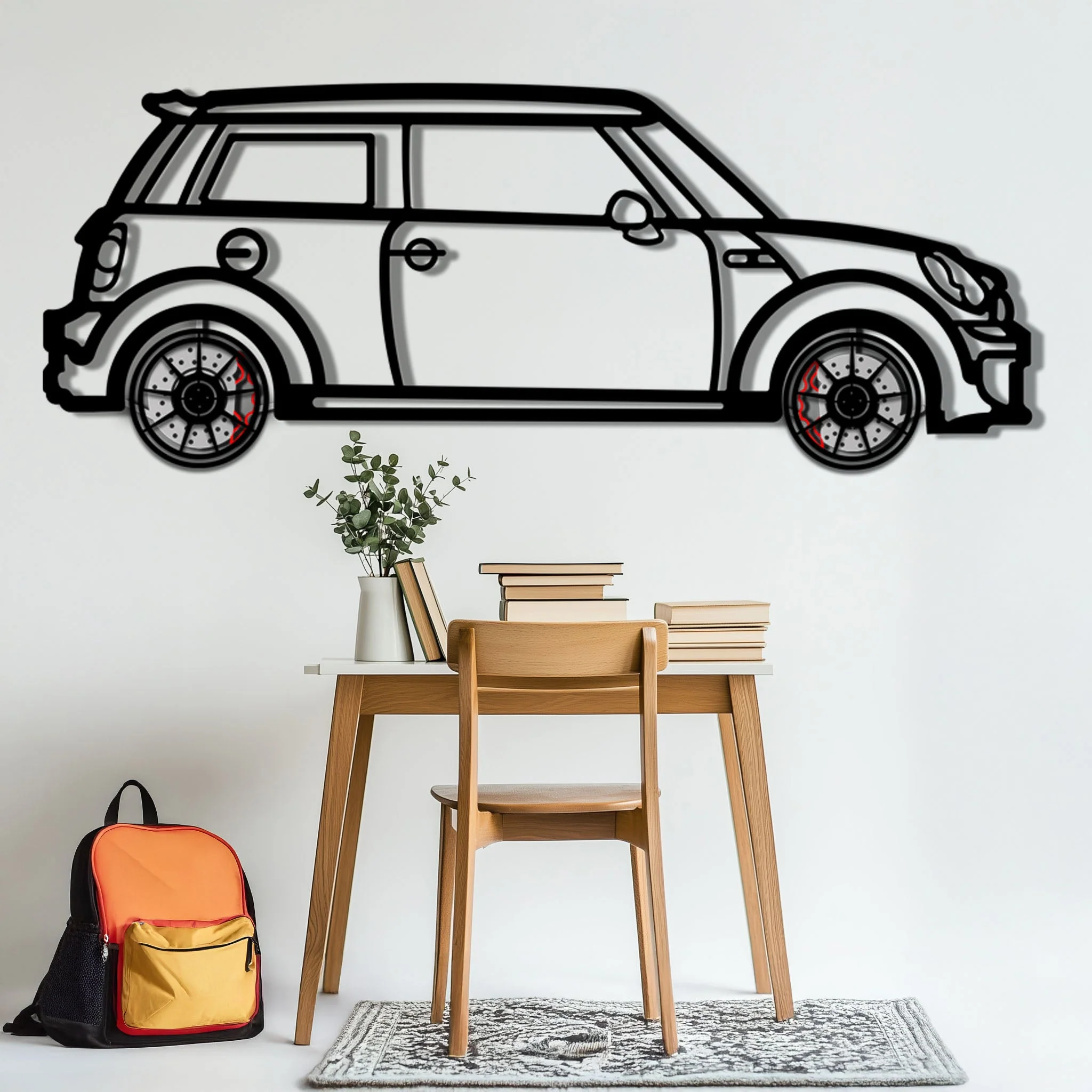 Mini Cooper Metal Car Wall Art with Rotating Wheels - Iconic British Compact Silhouette - Interactive Automotive Wall Decor - KAFMEKA151 - Image 5