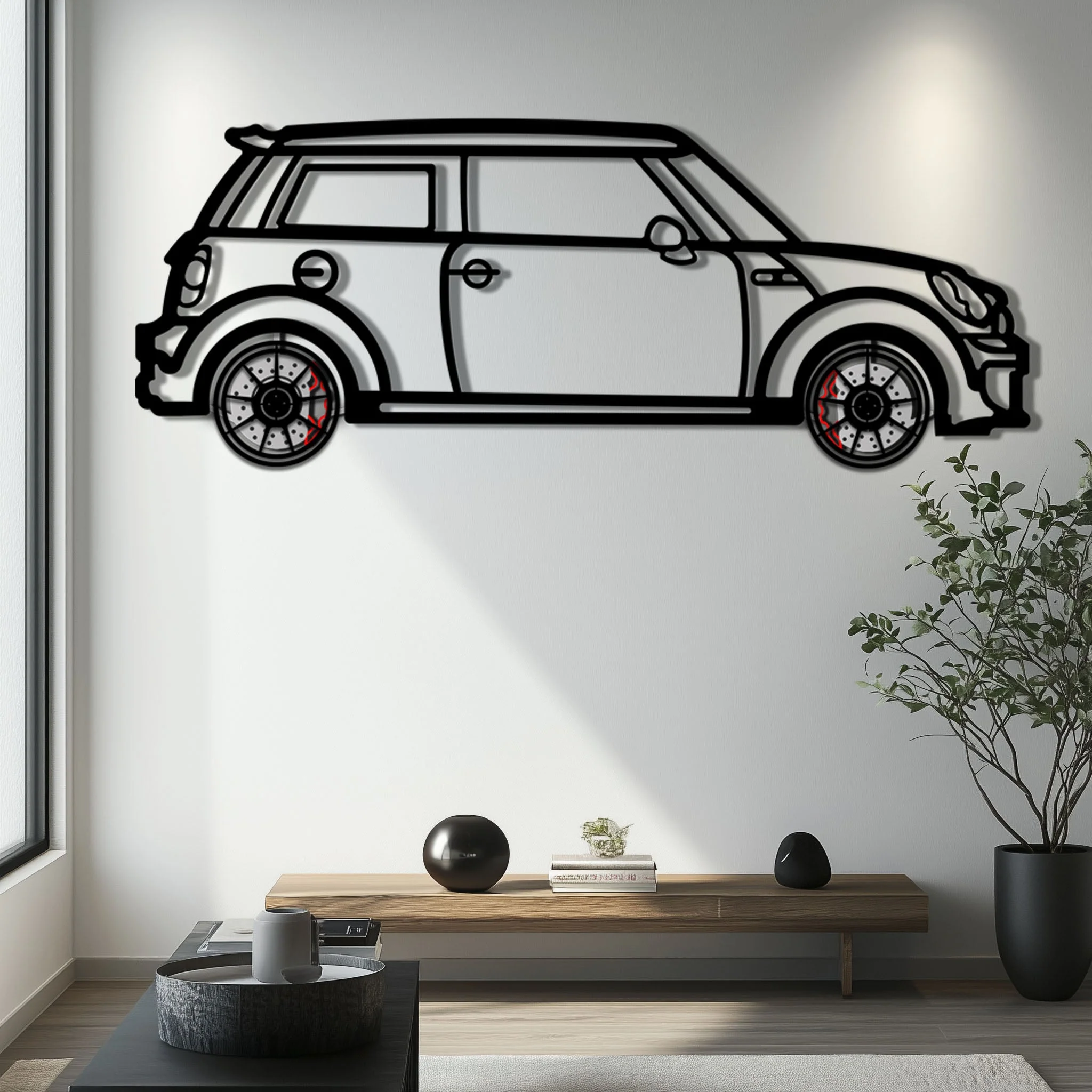 Mini Cooper Metal Car Wall Art with Rotating Wheels - Iconic British Compact Silhouette - Interactive Automotive Wall Decor - KAFMEKA151 - Image 6