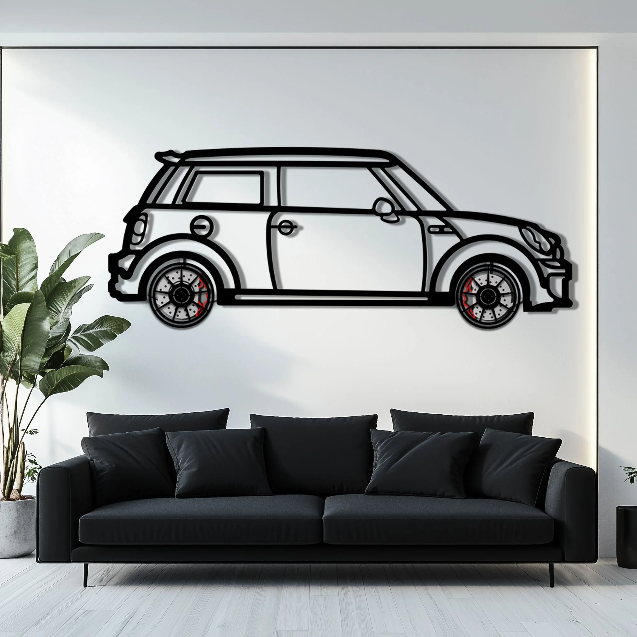 Mini Cooper Metal Car Wall Art with Rotating Wheels - Iconic British Compact Silhouette - Interactive Automotive Wall Decor - KAFMEKA151 - Image 7