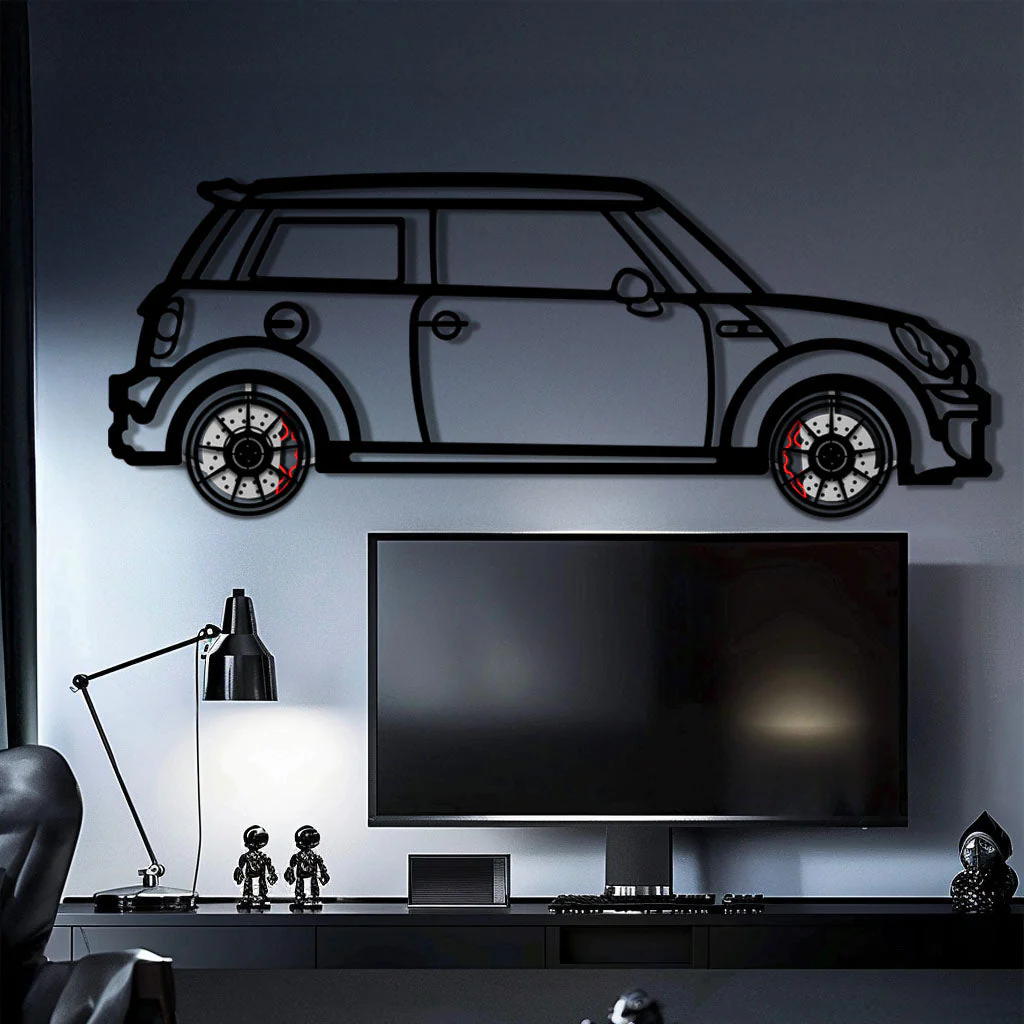 Mini Cooper Metal Car Wall Art with Rotating Wheels - Iconic British Compact Silhouette - Interactive Automotive Wall Decor - KAFMEKA151 - Image 9