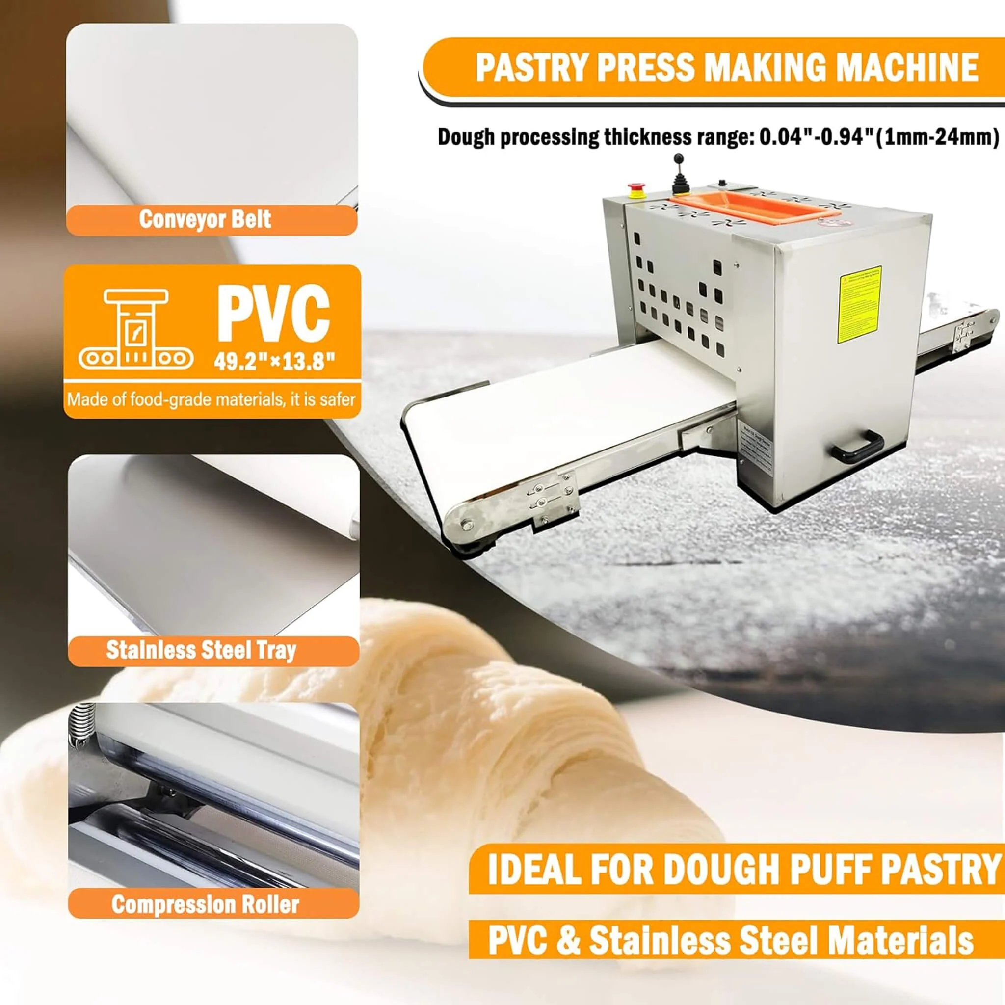 Mini Reversible Stainless Steel Commercial Pastry Pizza Dough Roller Sheeter (SAK92751) - Image 3