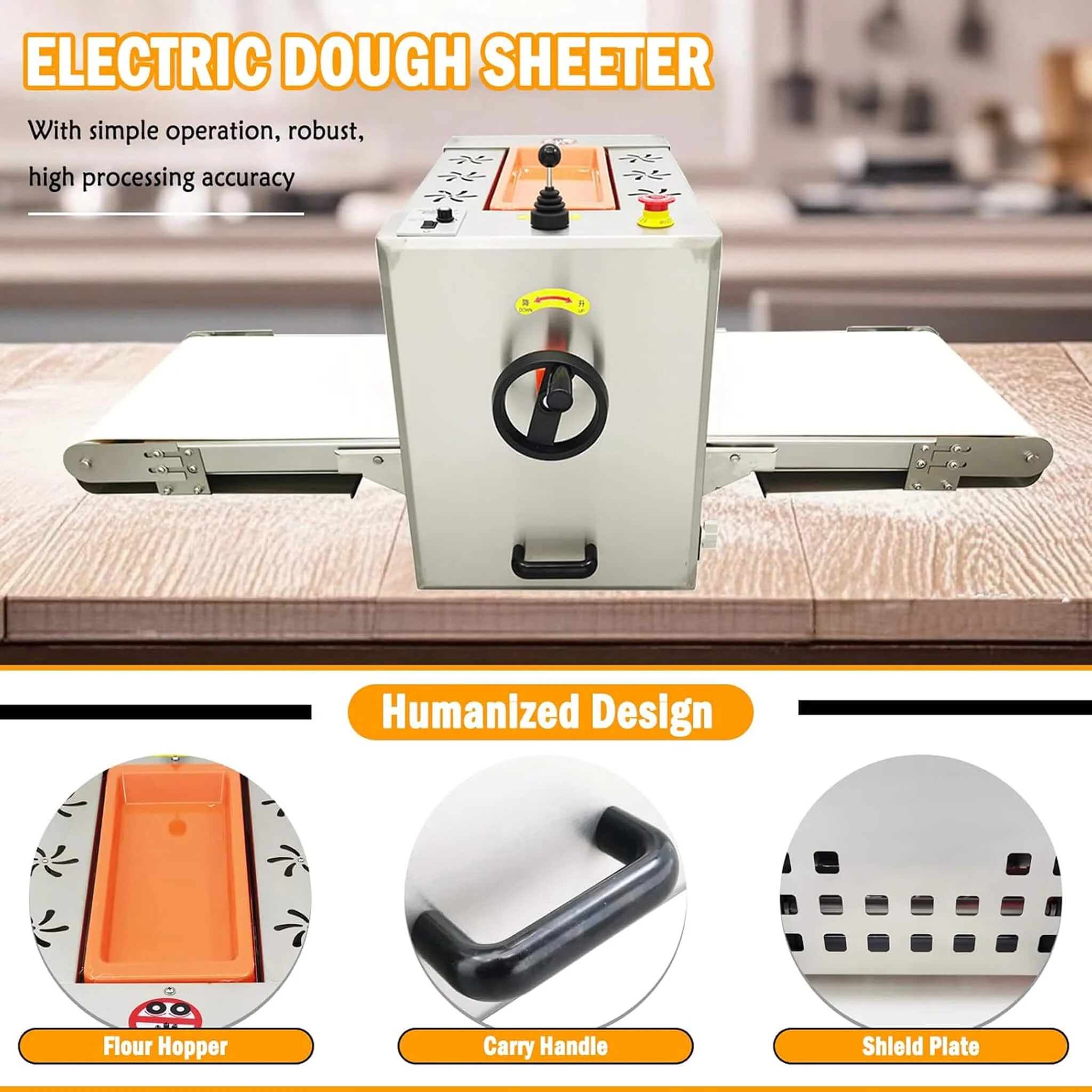 Mini Reversible Stainless Steel Commercial Pastry Pizza Dough Roller Sheeter (SAK92751) - Image 4