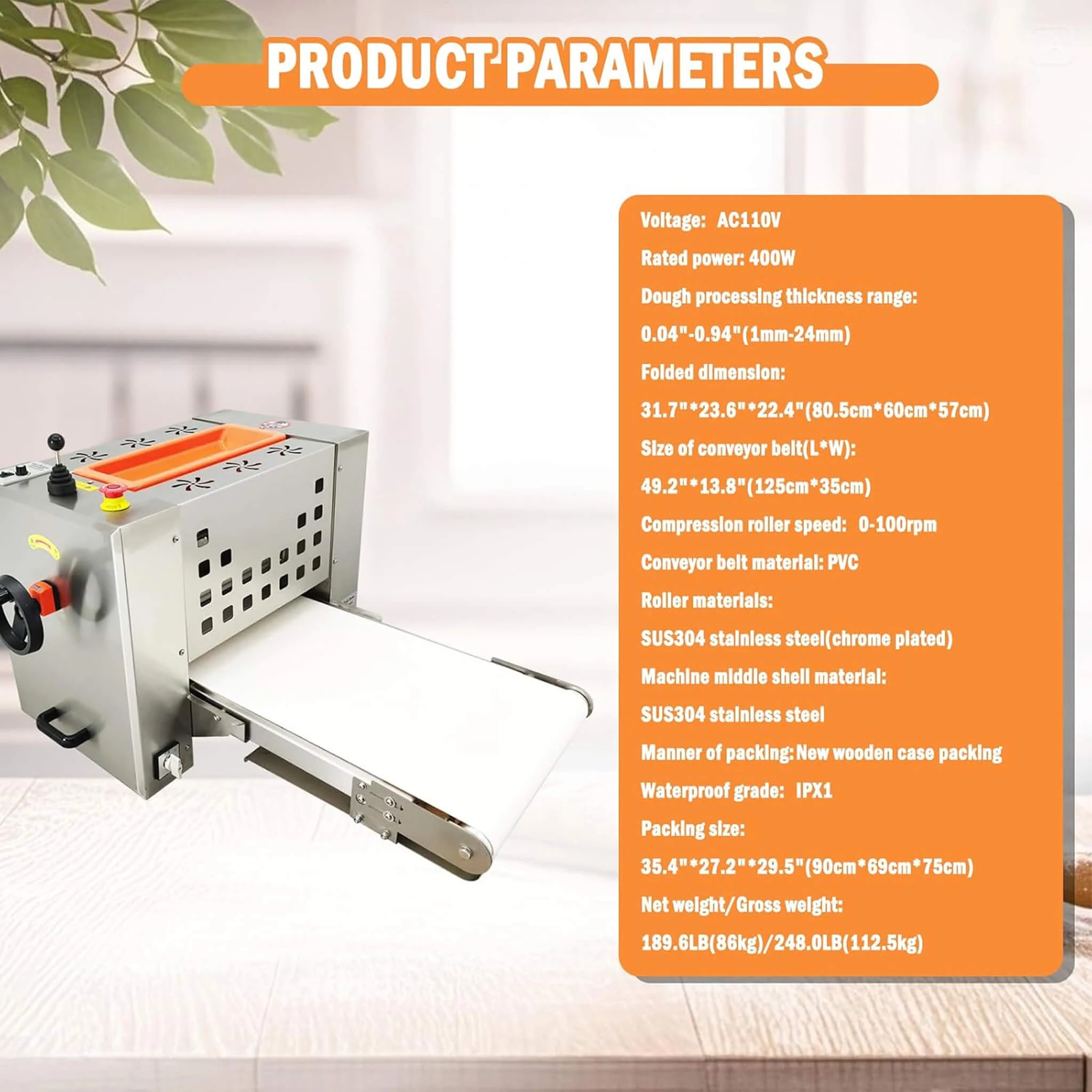 Mini Reversible Stainless Steel Commercial Pastry Pizza Dough Roller Sheeter (SAK92751) - Image 6
