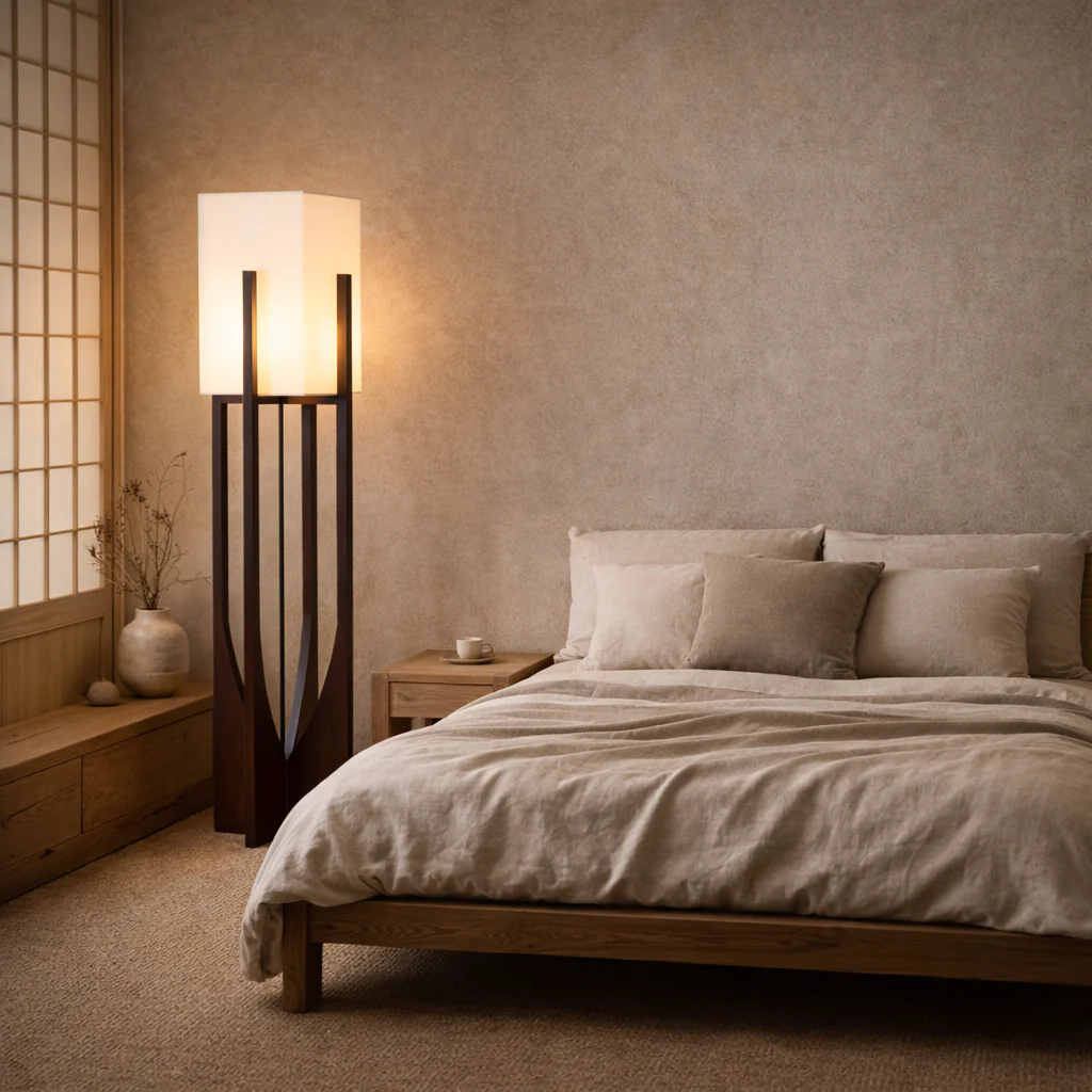 Minimalist Japanese Zen Floor Lamp, Solid Wood Standing Lamp with Soft Fabric Shade - Image 4