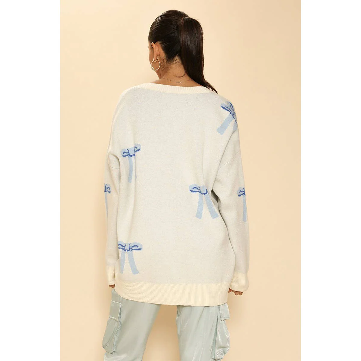 All Over Coquette Bow Knit Cardigan in Blue or Pink [Size Options: SM-XL] - Image 10
