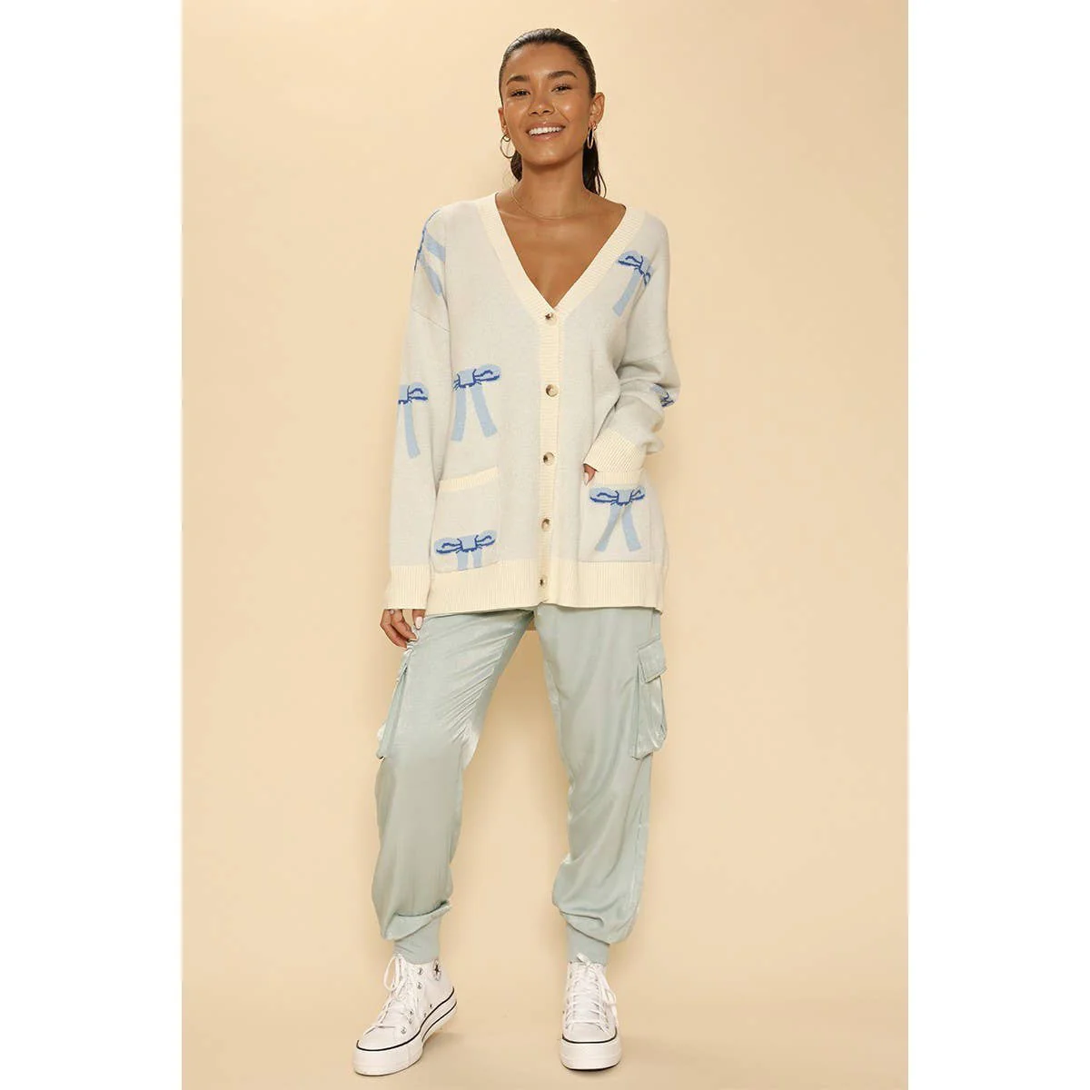 All Over Coquette Bow Knit Cardigan in Blue or Pink [Size Options: SM-XL] - Image 13