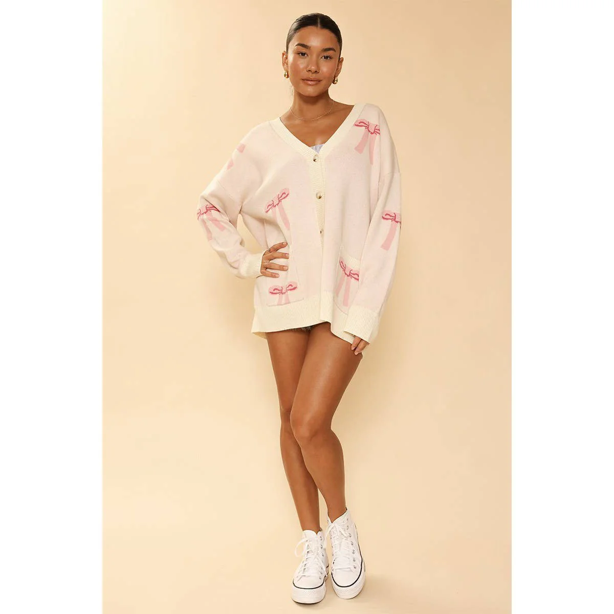 All Over Coquette Bow Knit Cardigan in Blue or Pink [Size Options: SM-XL] - Image 14