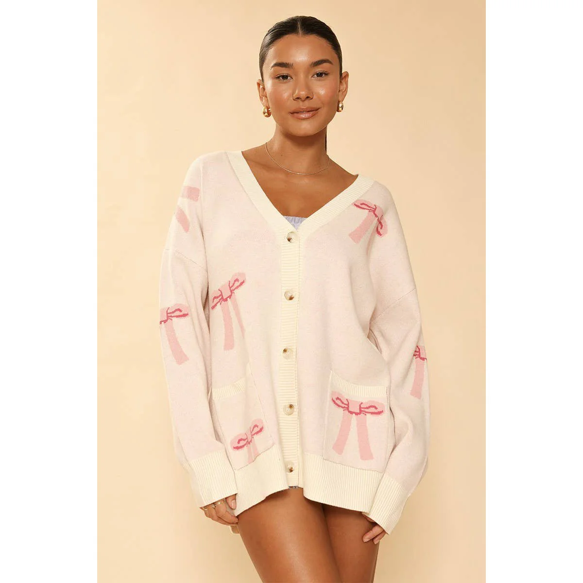 All Over Coquette Bow Knit Cardigan in Blue or Pink [Size Options: SM-XL] - Image 5