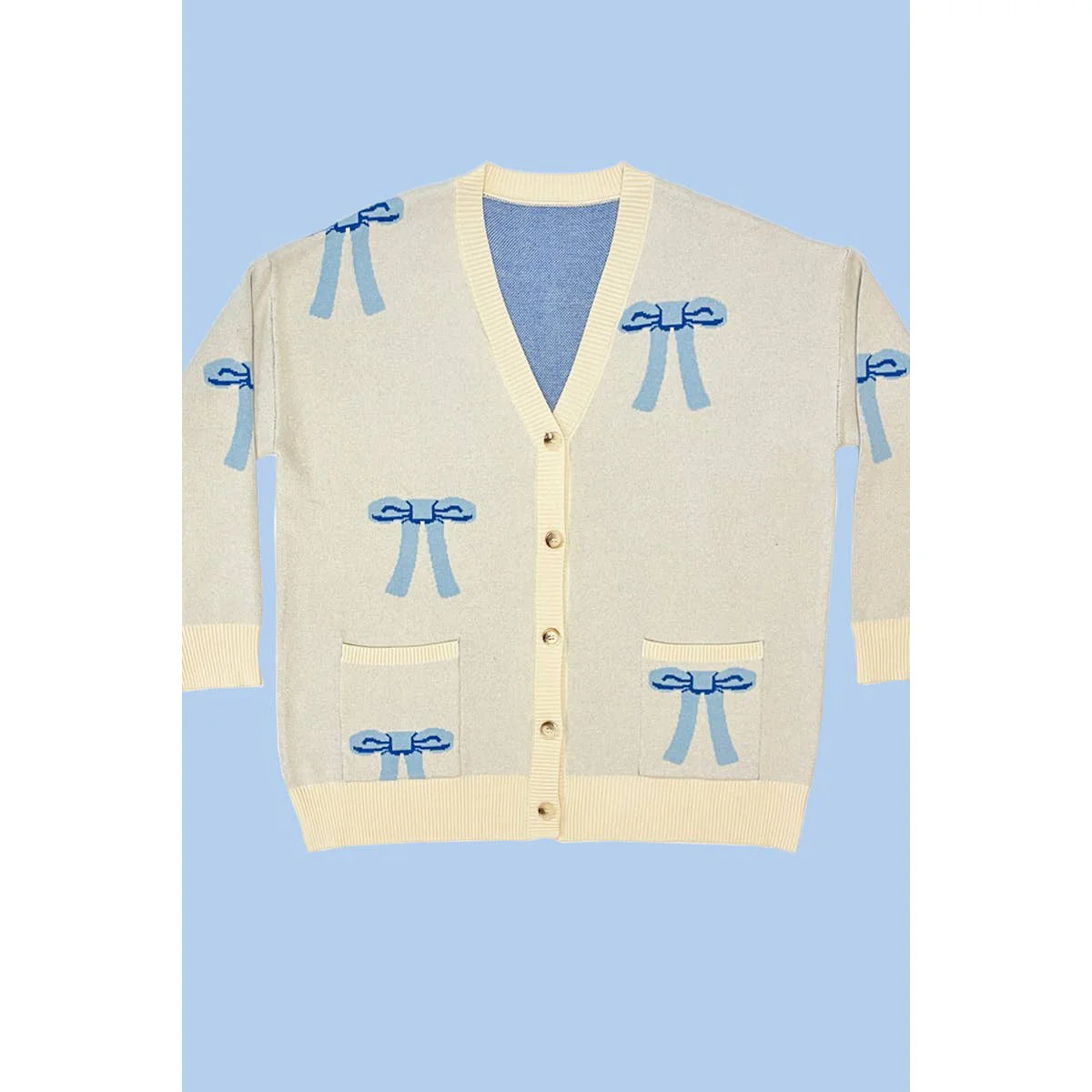 All Over Coquette Bow Knit Cardigan in Blue or Pink [Size Options: SM-XL] - Image 6