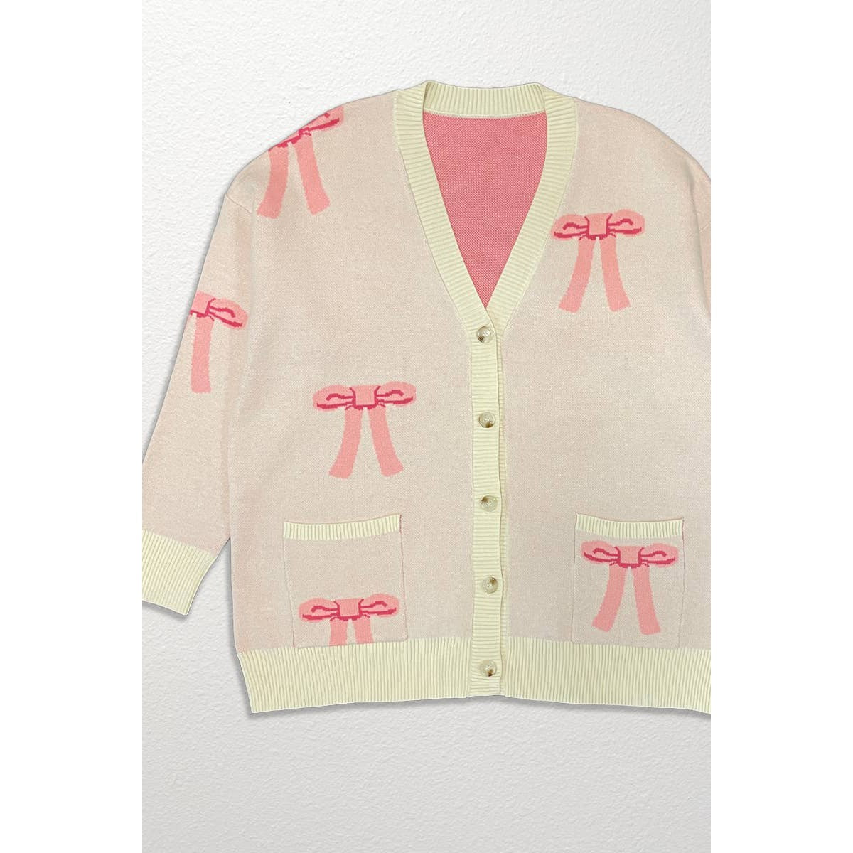 All Over Coquette Bow Knit Cardigan in Blue or Pink [Size Options: SM-XL] - Image 7
