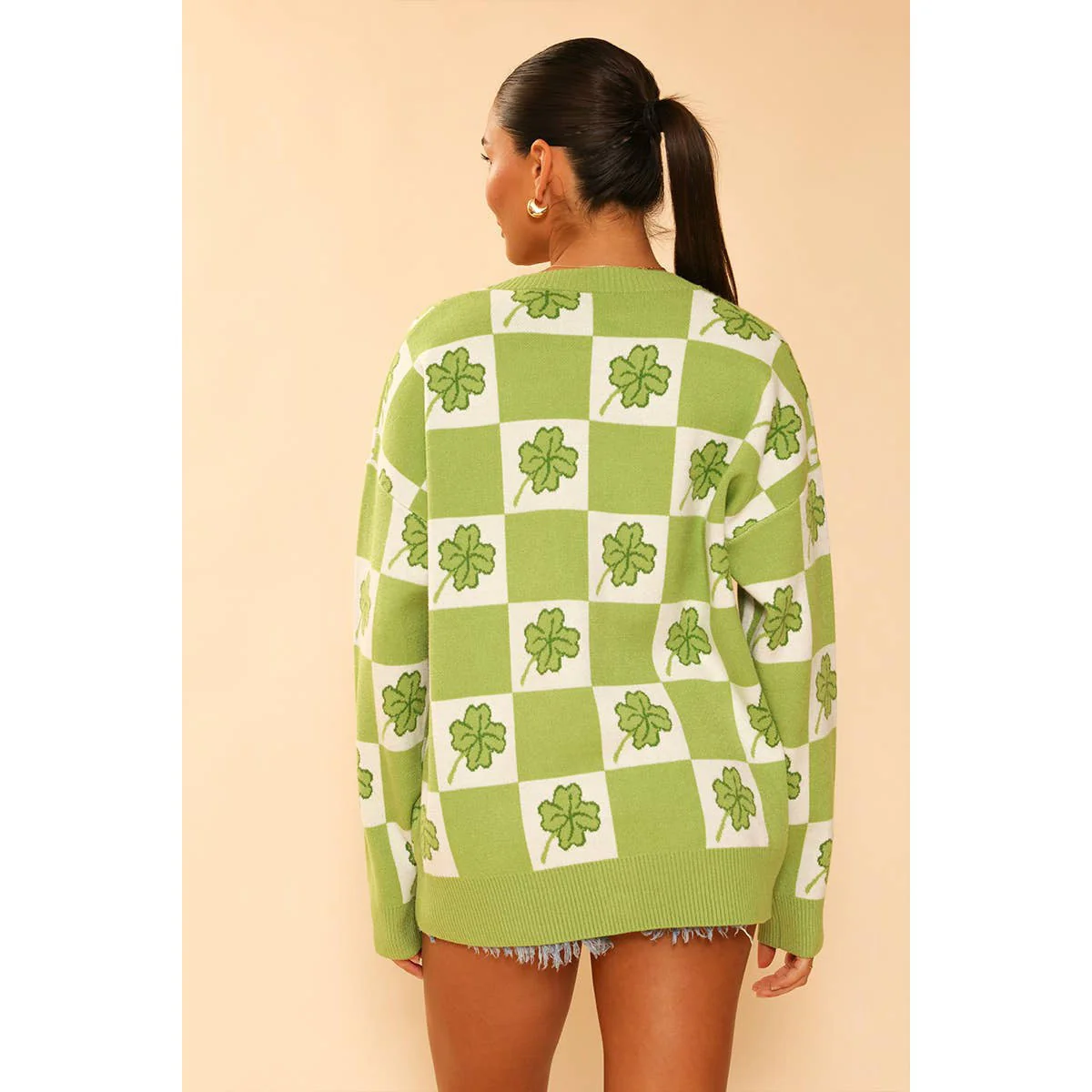 Shamrock Checkered Cardigan in Green and White [Available in SM-XL] - Image 4