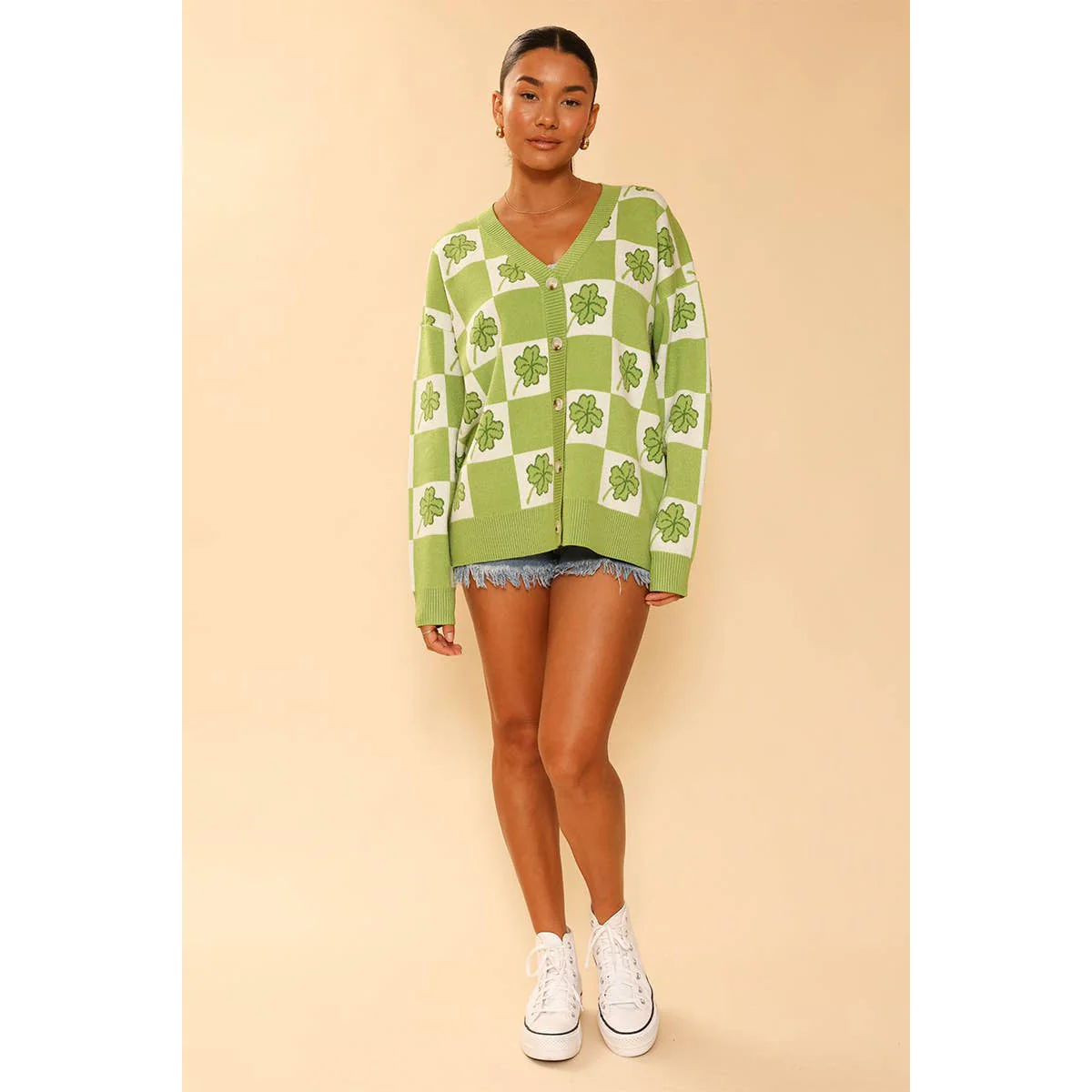Shamrock Checkered Cardigan in Green and White [Available in SM-XL] - Image 5
