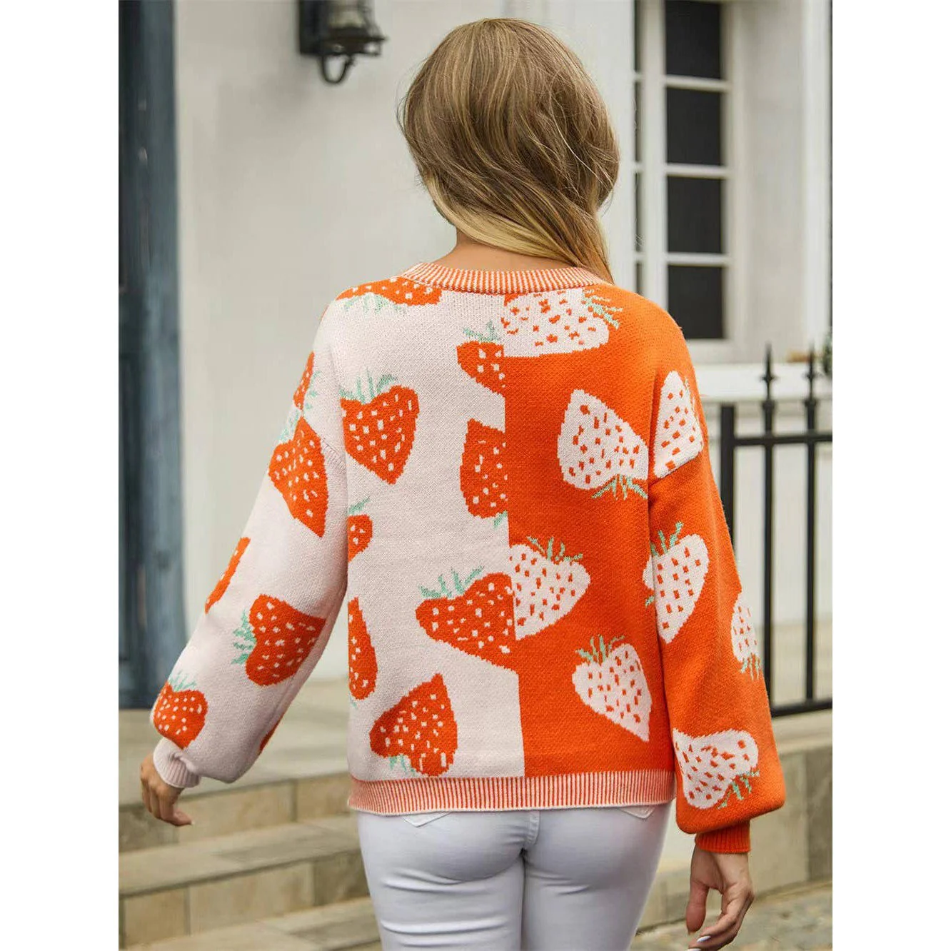 Strawberry Cardigan in Orange | Two-Tone All-Over Pattern [Available in SM-XL] - Image 2