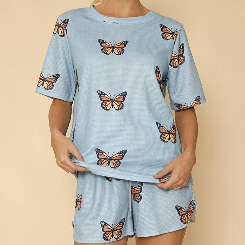 Waffle Fabric Printed Matching Shorts Set | Monarch Butterfly or Mushroom Print - Image 2
