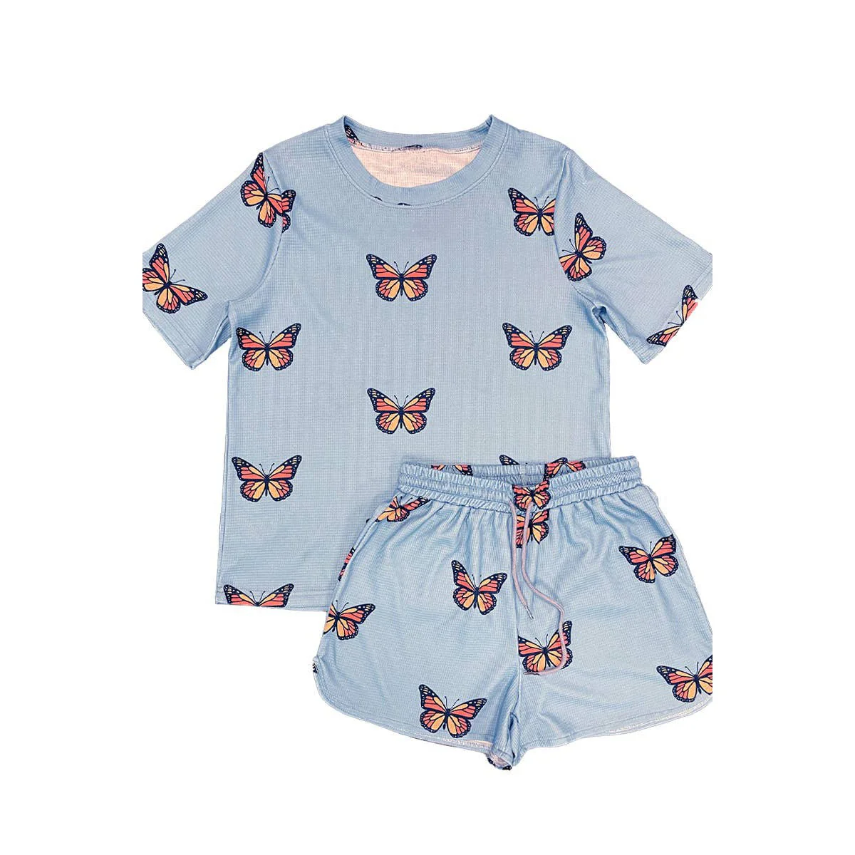 Waffle Fabric Printed Matching Shorts Set | Monarch Butterfly or Mushroom Print - Image 3