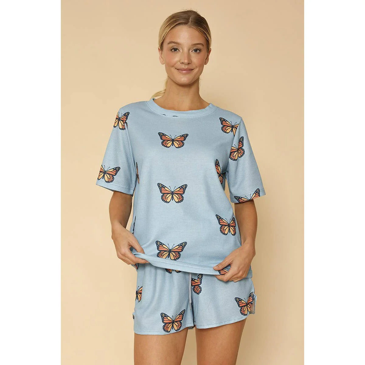 Waffle Fabric Printed Matching Shorts Set | Monarch Butterfly or Mushroom Print - Image 5