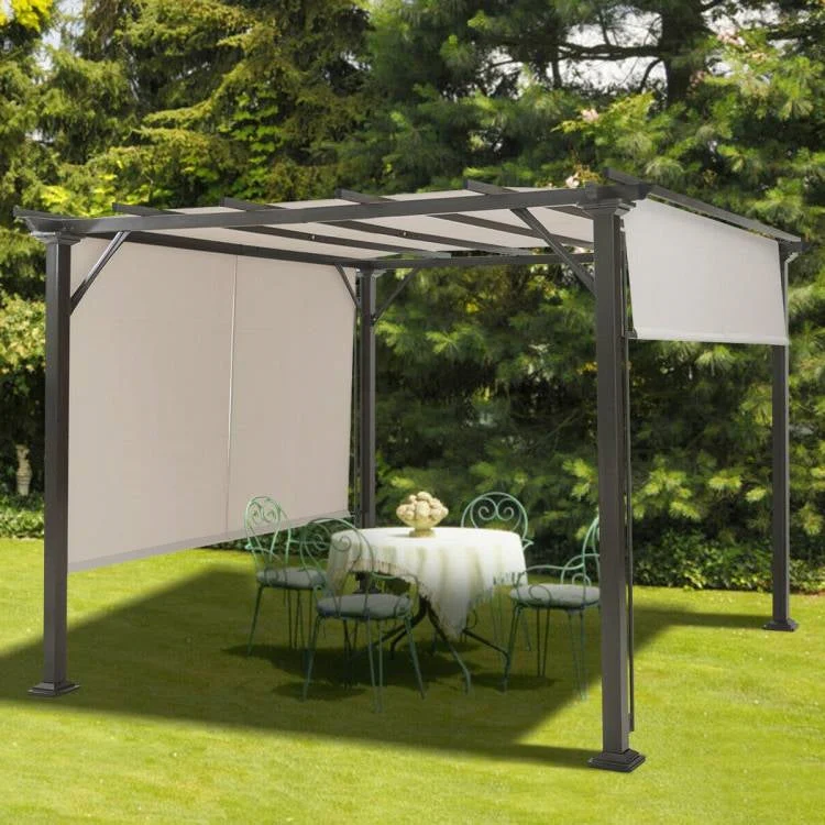 Modern 10 x 10 Ft Heavy Duty Metal Frame Pergola Gazebo with Beige Canopy - Image 2