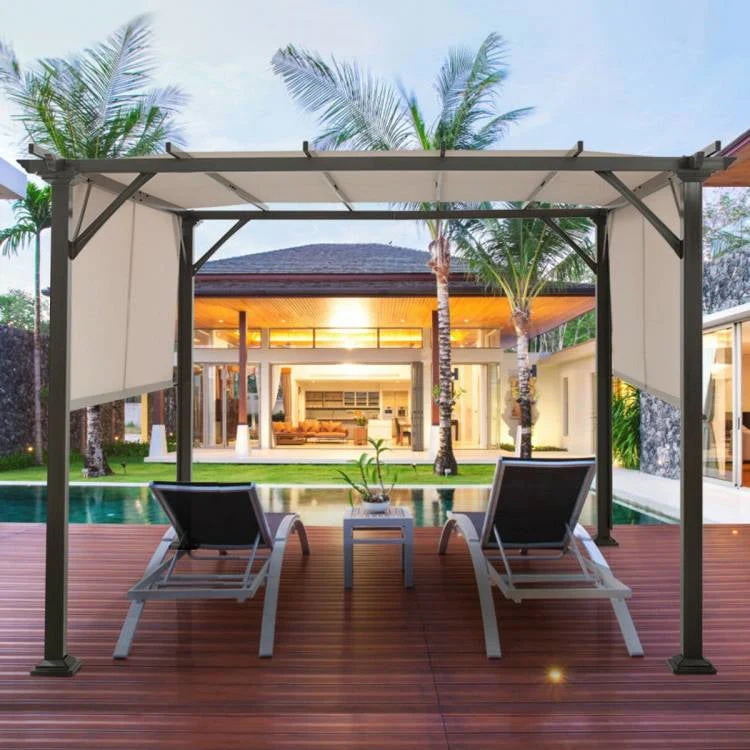 Modern 10 x 10 Ft Heavy Duty Metal Frame Pergola Gazebo with Beige Canopy - Image 3