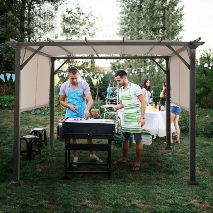 Modern 10 x 10 Ft Heavy Duty Metal Frame Pergola Gazebo with Beige Canopy - Image 4