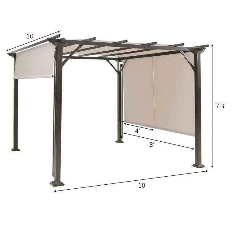 Modern 10 x 10 Ft Heavy Duty Metal Frame Pergola Gazebo with Beige Canopy - Image 5