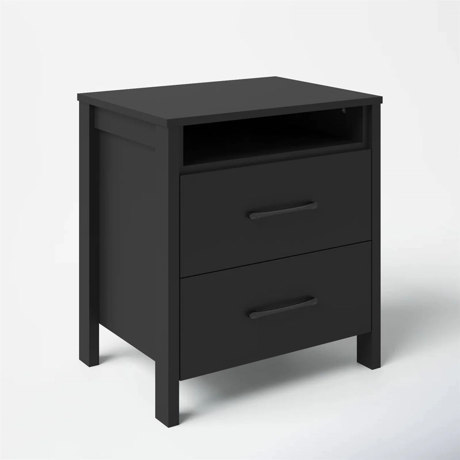 Modern 2-Drawer Nightstand Bedside Table in Black Wood Finish - Image 4