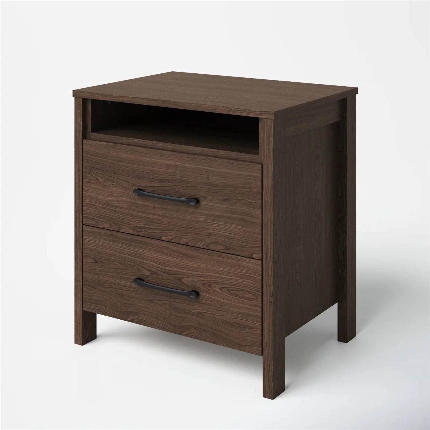 Modern 2-Drawer Nightstand Bedside Table in Brown Walnut Wood Finish - Image 4