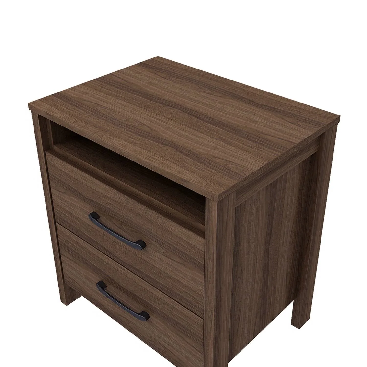 Modern 2-Drawer Nightstand Bedside Table in Brown Walnut Wood Finish - Image 5