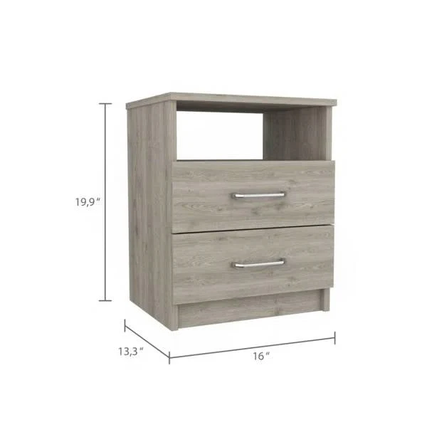 Modern 2-Drawer Nightstand with Open Shelf in Beige Wood Finish - Image 5